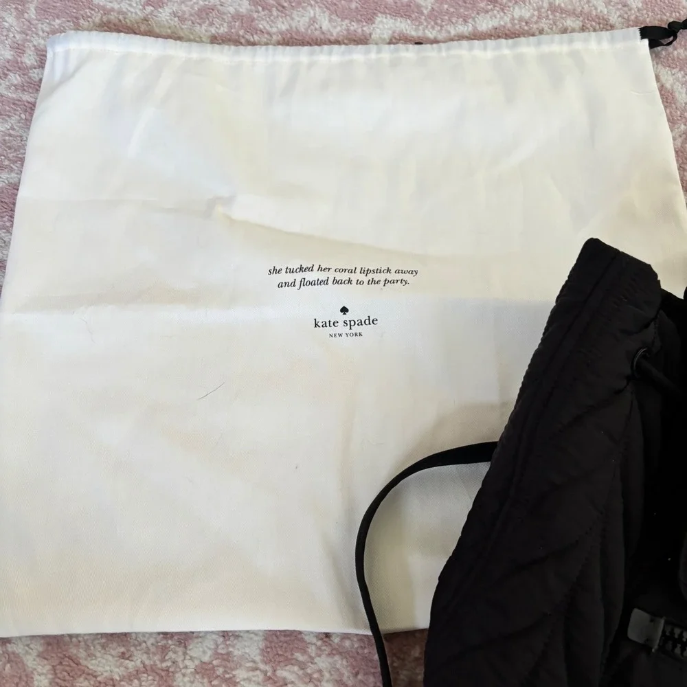 Kate Spade Chelsea Quilted Nylon Backpack Black‎ Large Chevron Flap Drawstring